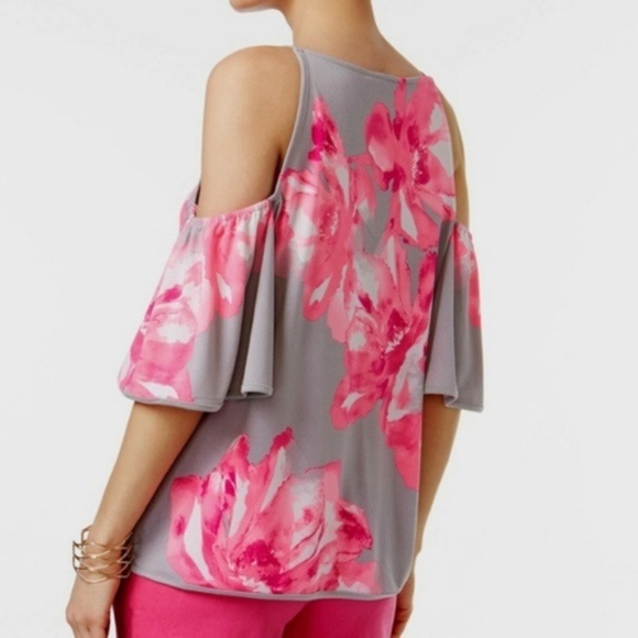 INC Cold Shoulder Top Gray Pink Floral XL LAST ONE - Picture 4 of 5